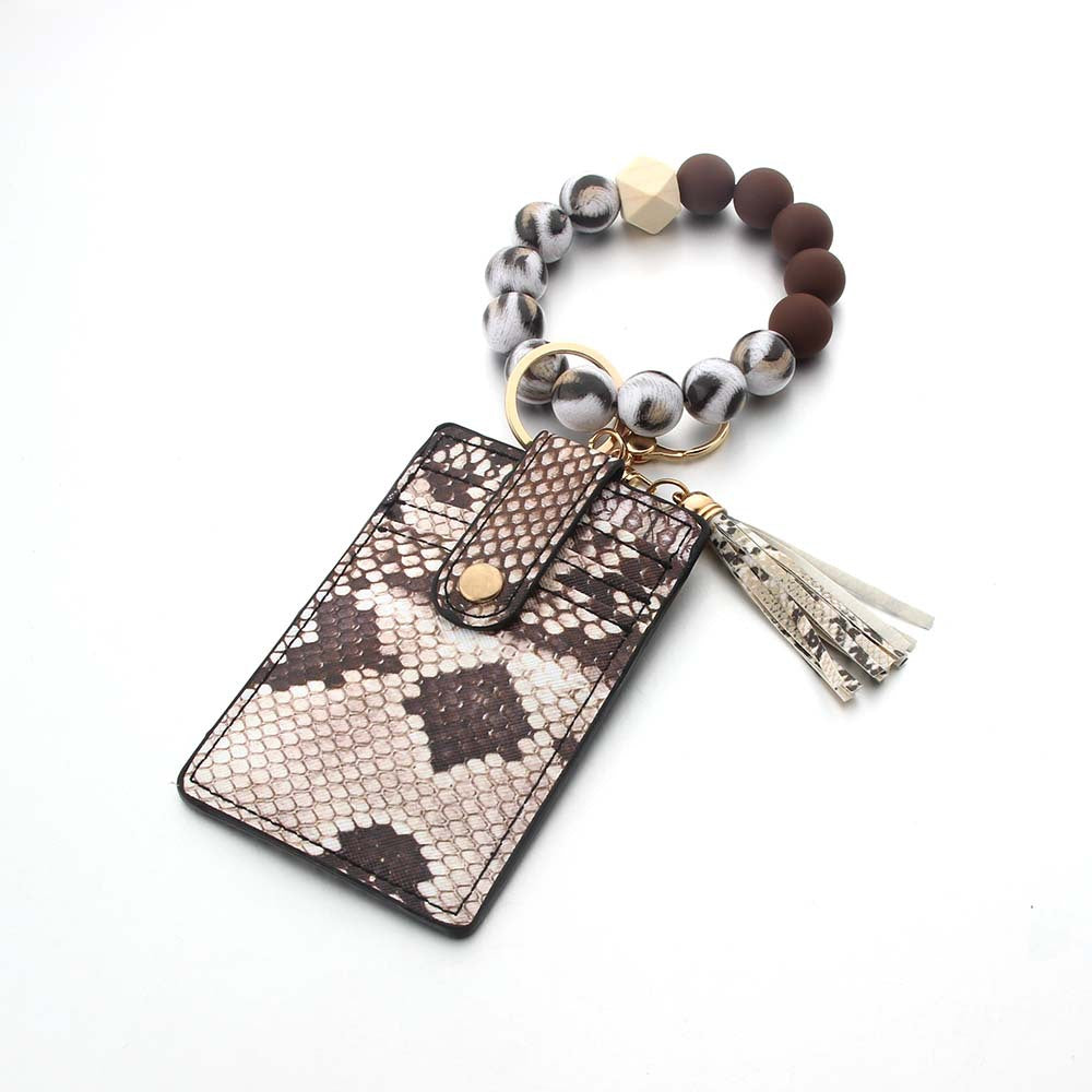Wholesale Leopard Print Card Holder Silicone Beaded Wrist Keychain